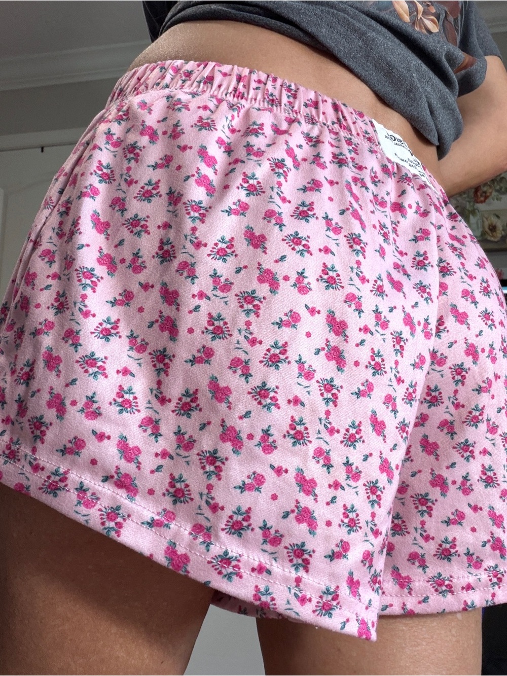 Women’s Pajama Sleep Shorts Size M Medium Pink Floral Print Pull On Cozy Flowers